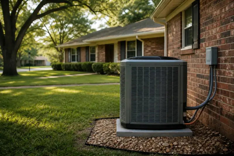 Outdoor air conditioning condenser beside a home in Arkansas